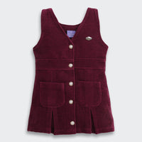 TresselGirls Maroon Corduroy Pinafore Dress with Black Inner Top