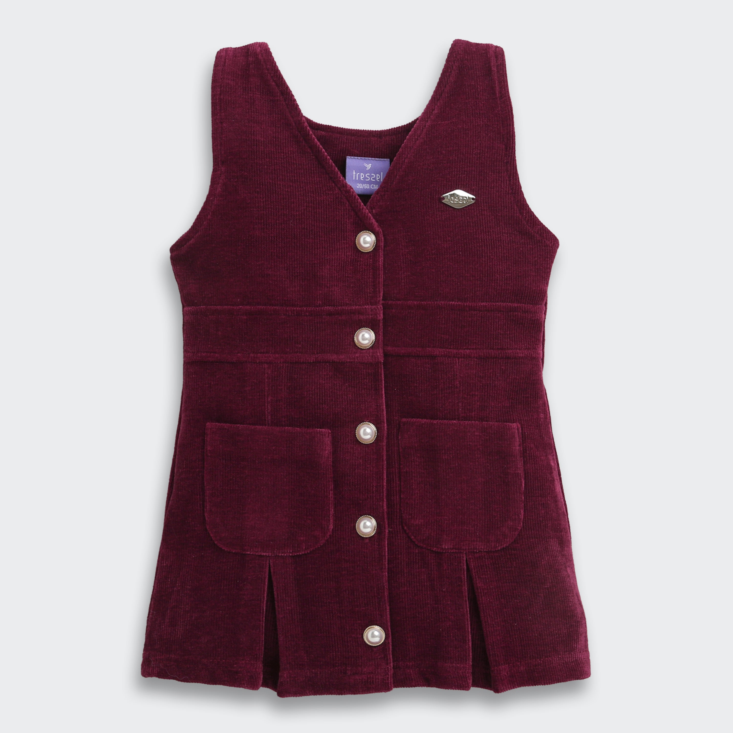 TresselGirls Maroon Corduroy Pinafore Dress with Black Inner Top