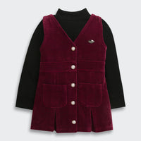 TresselGirls Maroon Corduroy Pinafore Dress with Black Inner Top
