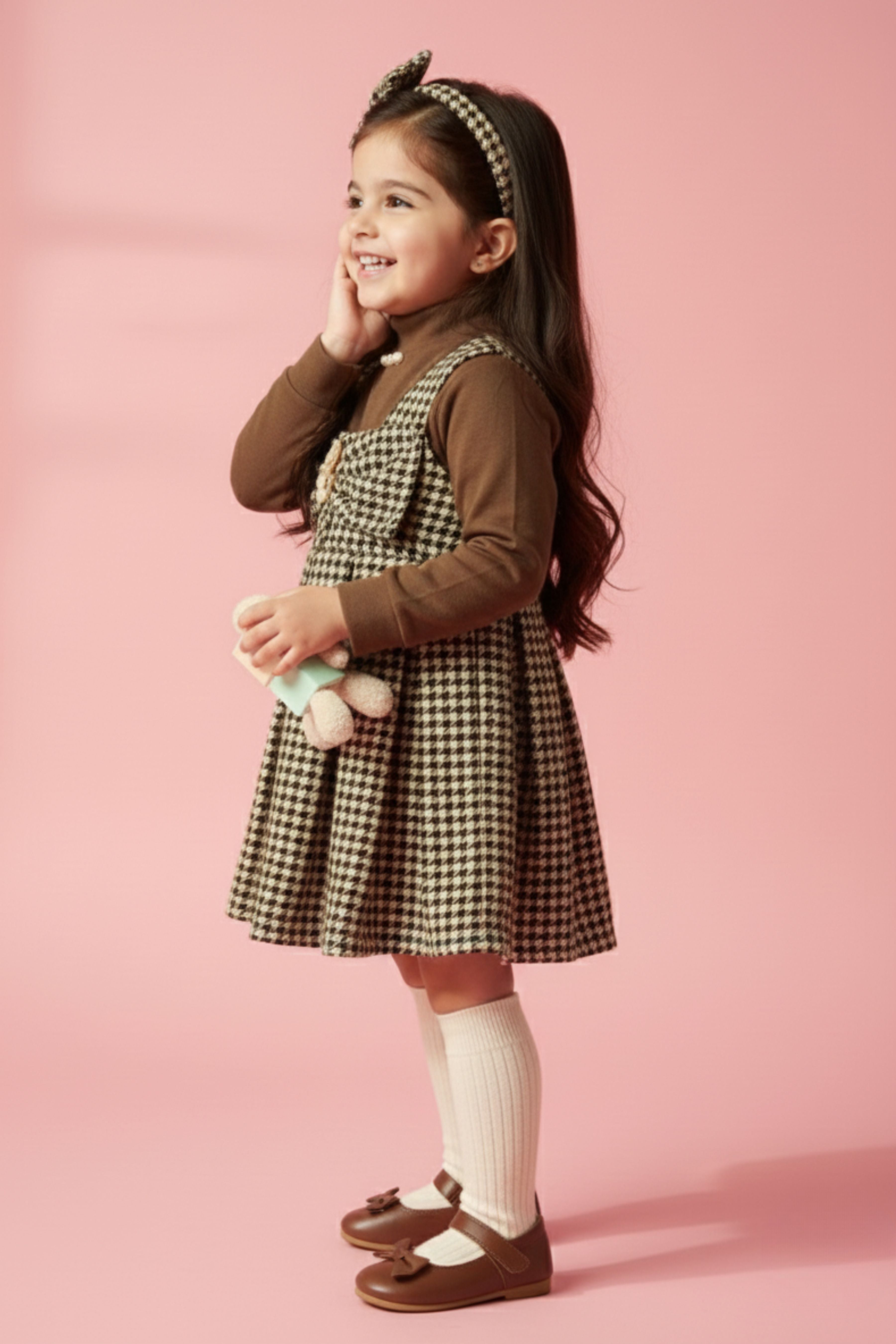 Pinafore Dress & Brown Knit Top Set TSPN30099