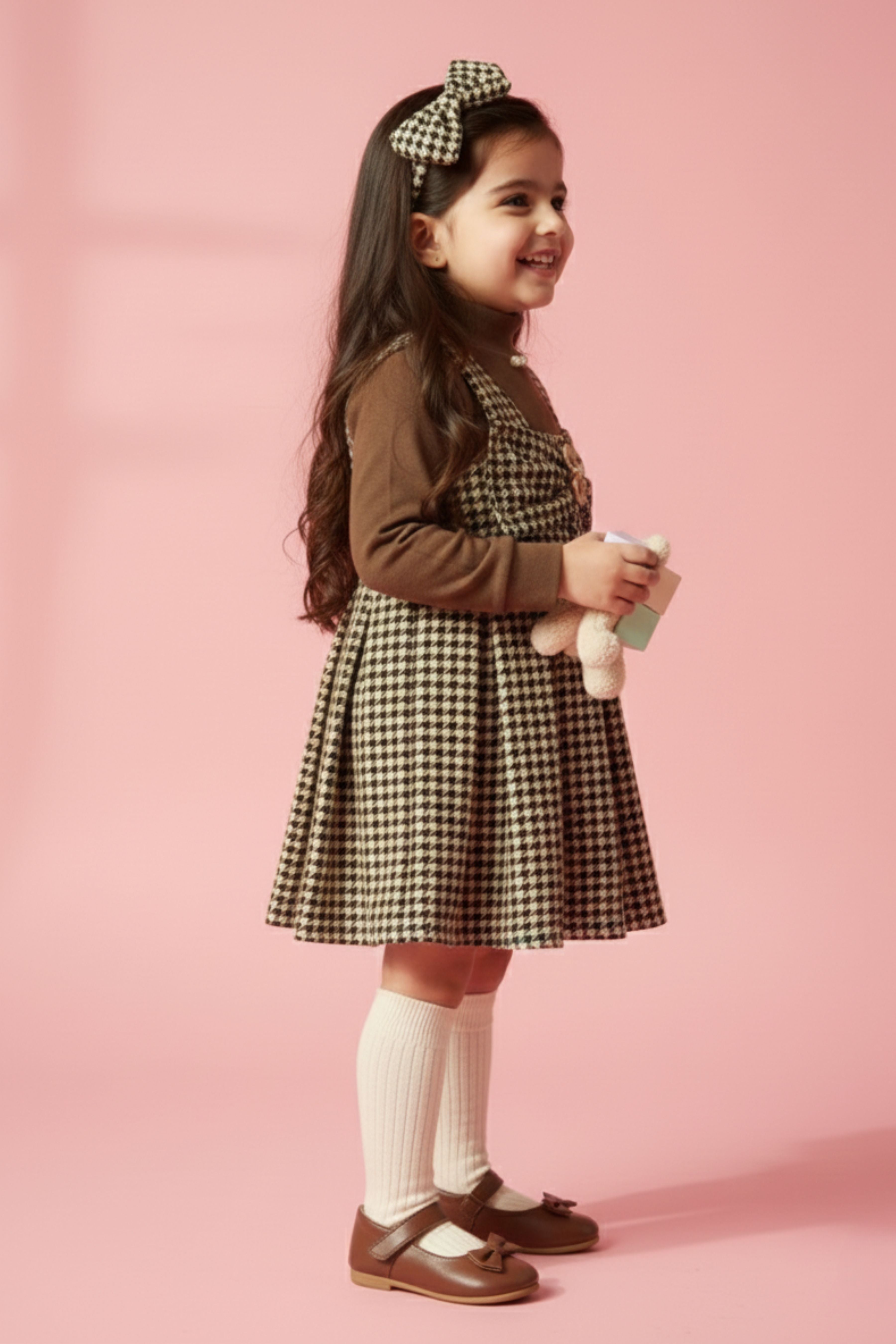 Pinafore Dress & Brown Knit Top Set TSPN30099