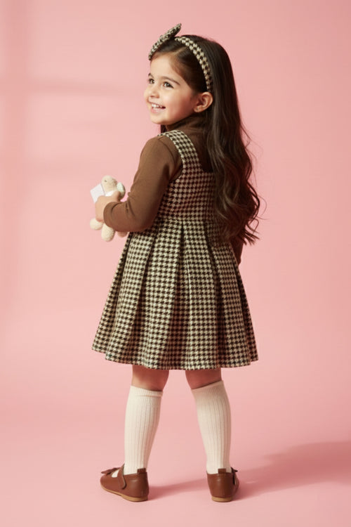 Pinafore Dress & Brown Knit Top Set TSPN30099