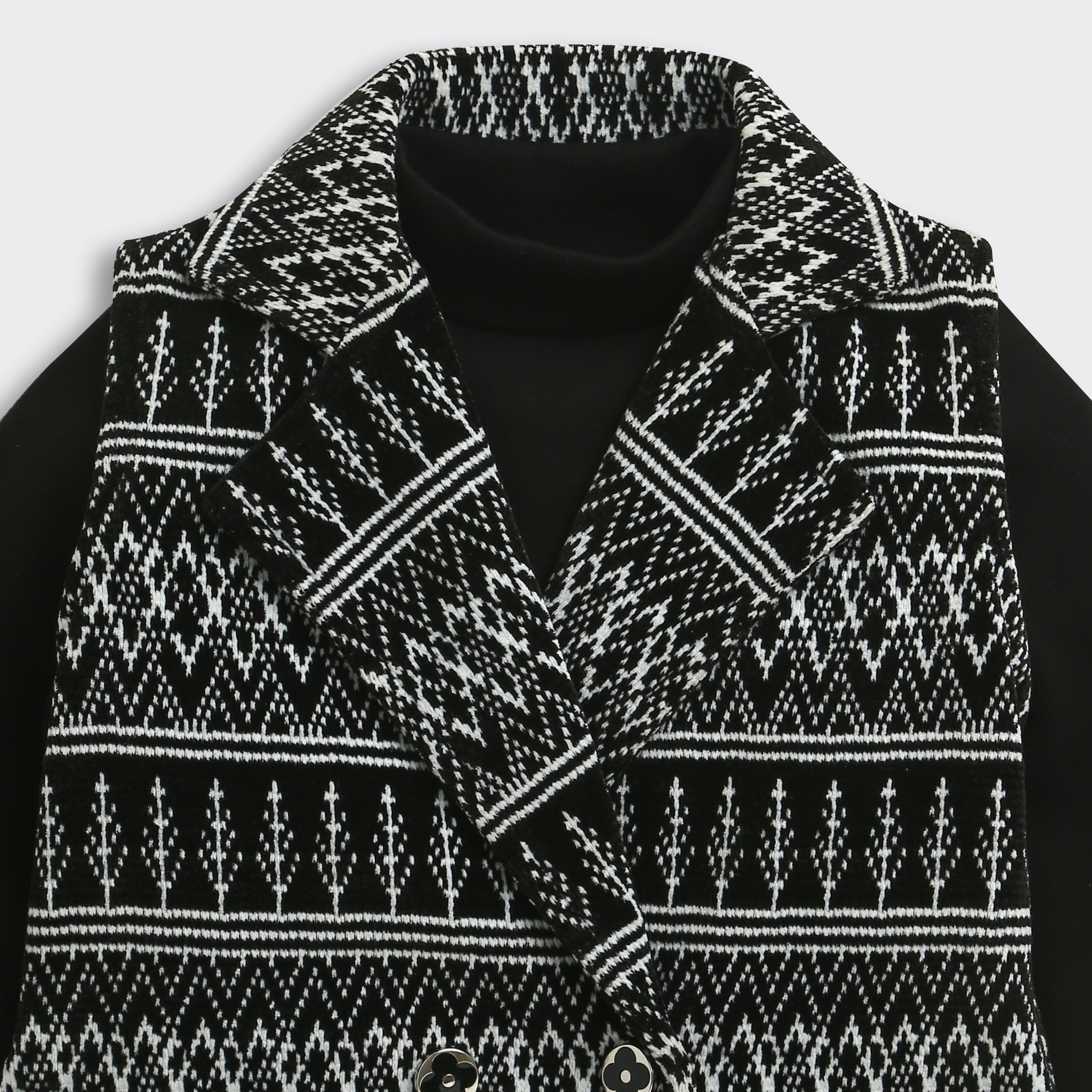 Tressel Black & White Knitted Layered Winter Top for Girls