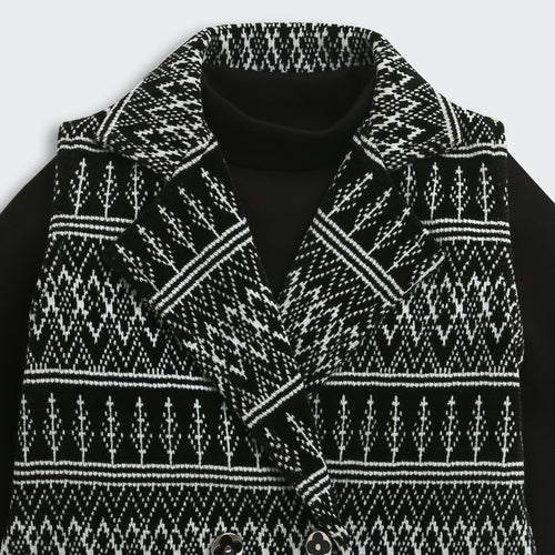 Black Geometric Jacket Dress with Inner Top TSPN30103