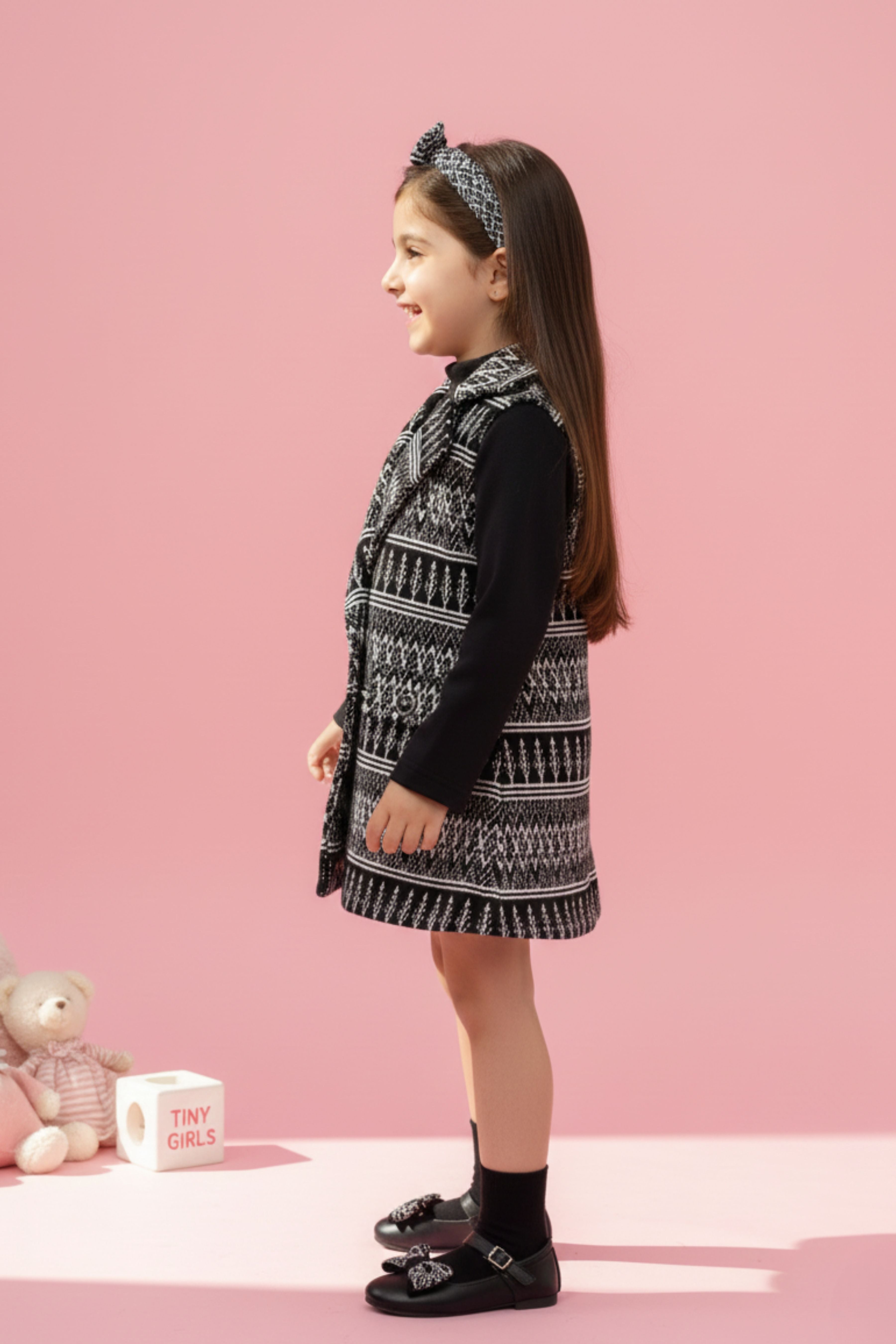 Tressel Black & White Knitted Layered Winter Top for Girls