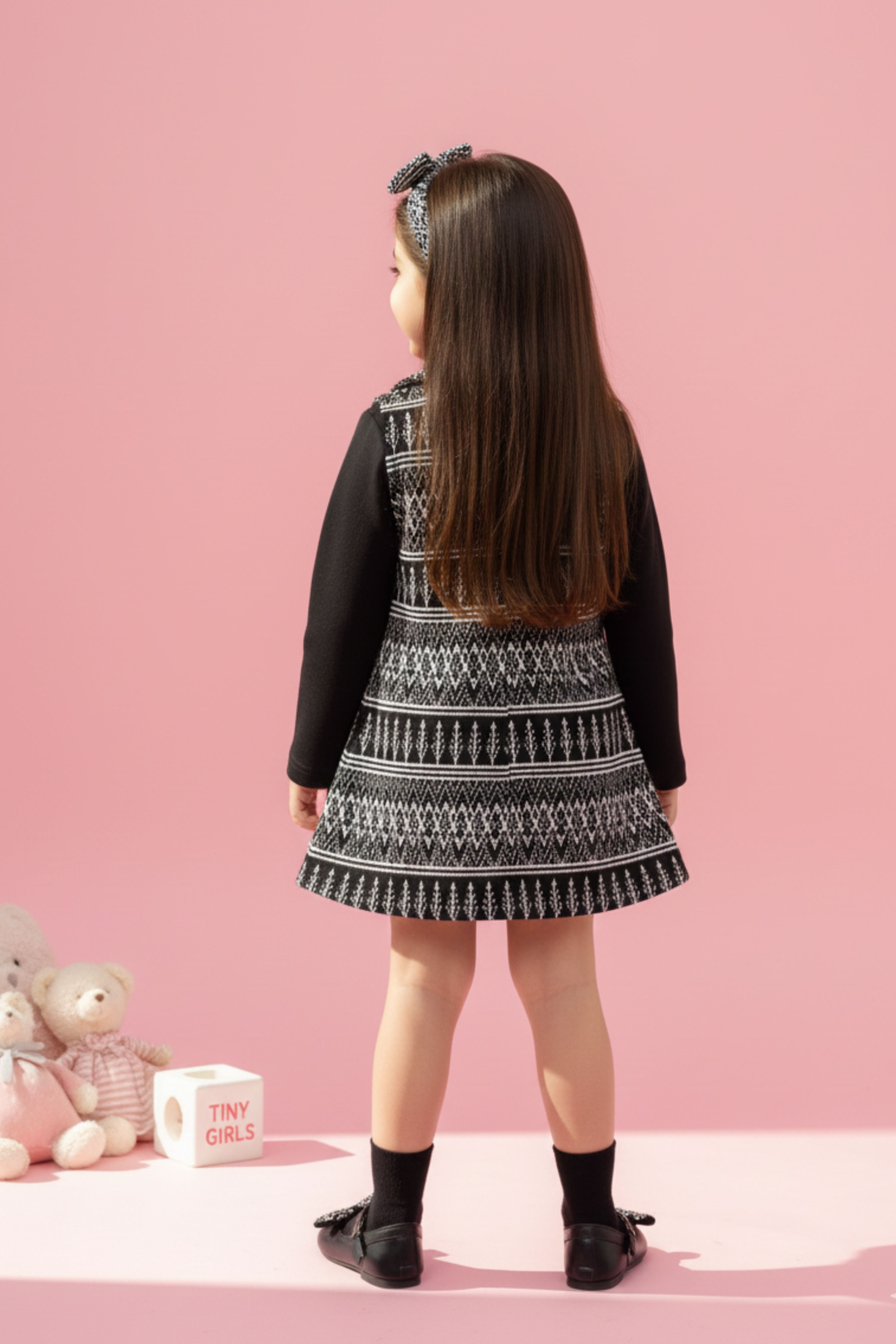 Tressel Black & White Knitted Layered Winter Top for Girls