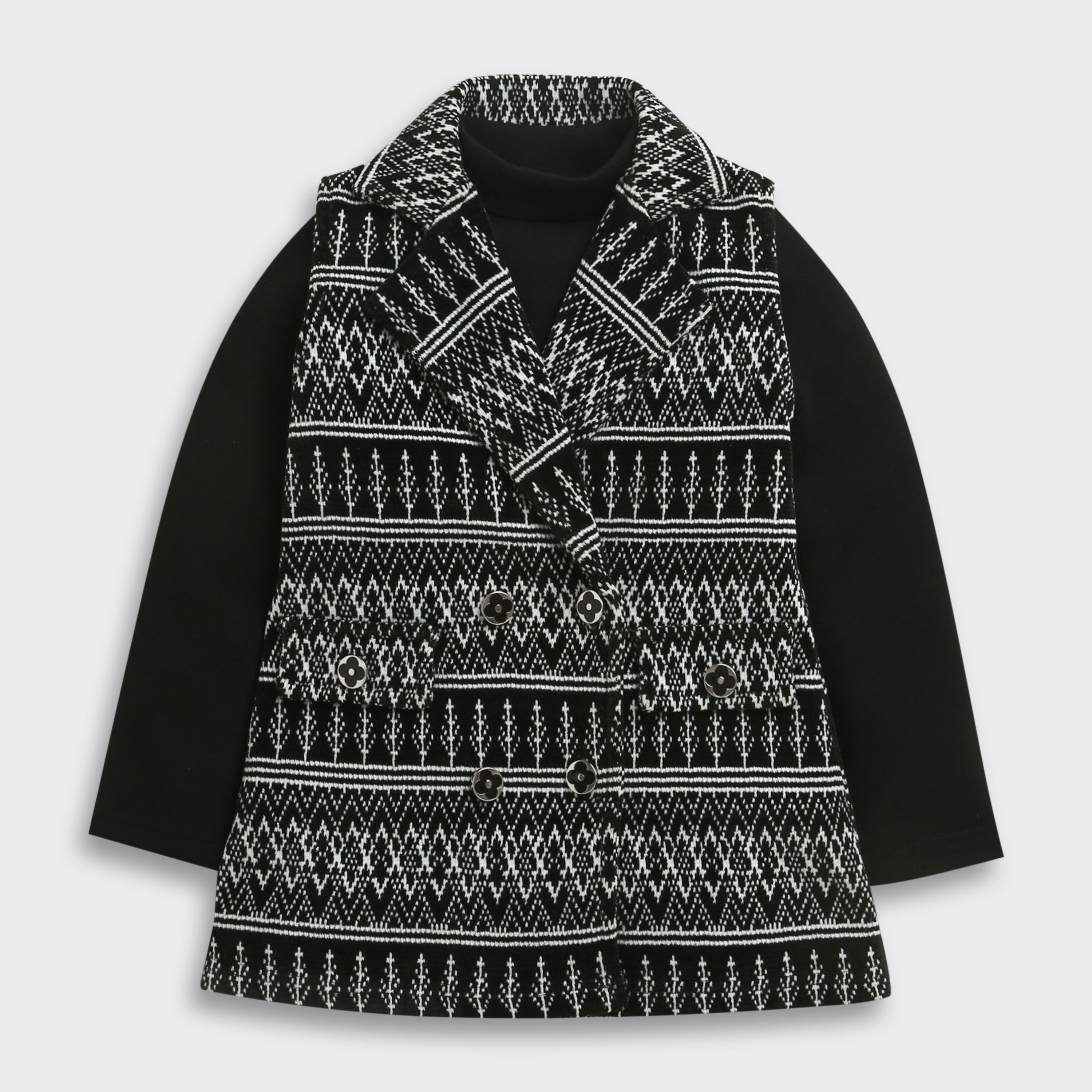 Black Geometric Jacket Dress with Inner Top TSPN30103