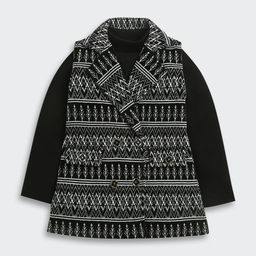 Black Geometric Jacket Dress with Inner Top TSPN30103