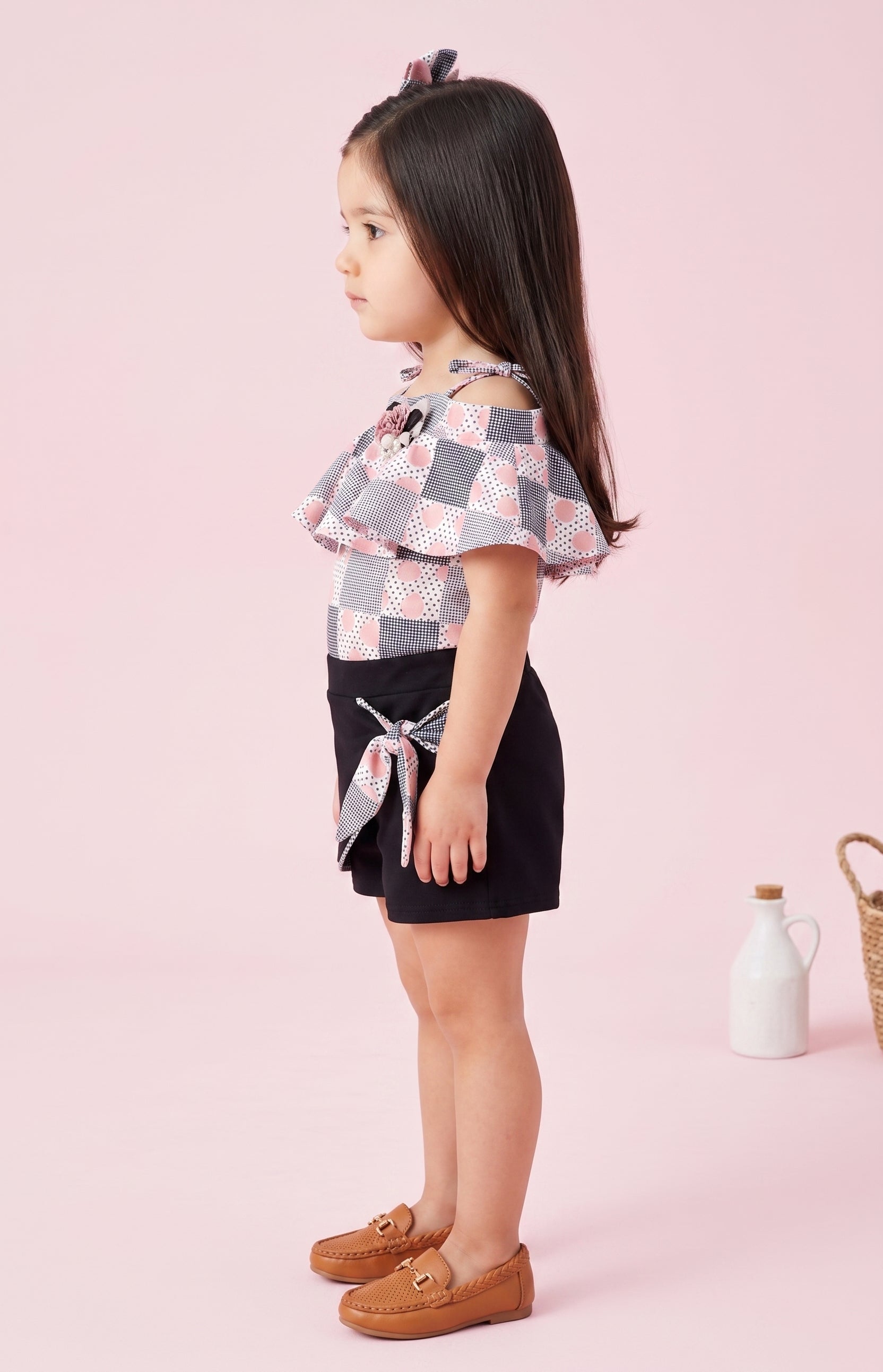 Pink & Black Printed Top and Shorts Set TSSET40203