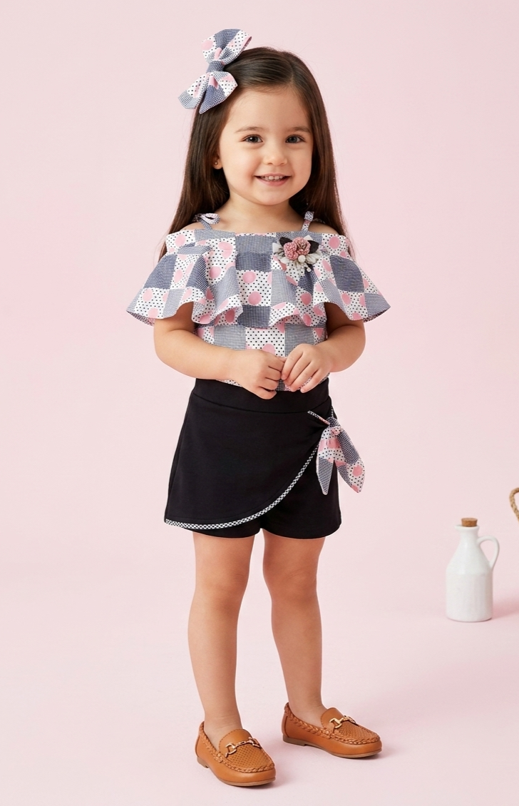 Pink & Black Printed Top and Shorts Set TSSET40203