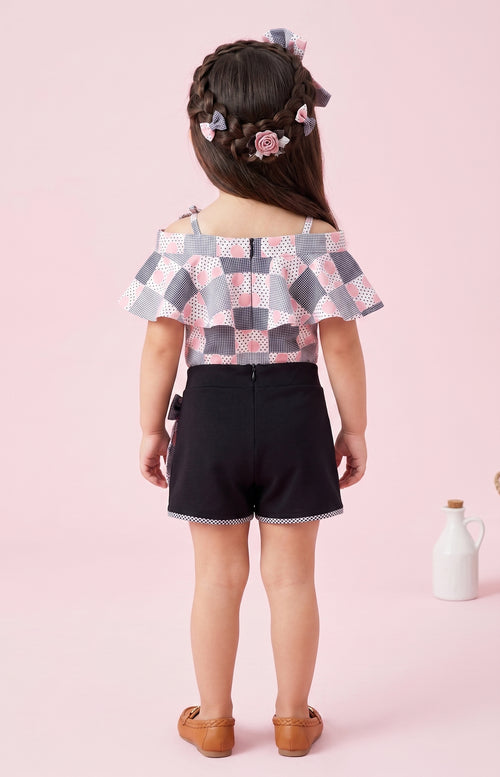 Pink & Black Printed Top and Shorts Set TSSET40203
