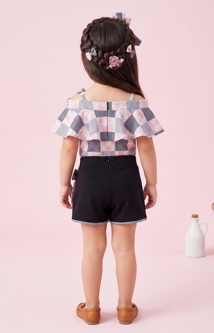 Pink & Black Printed Top and Shorts Set TSSET40203
