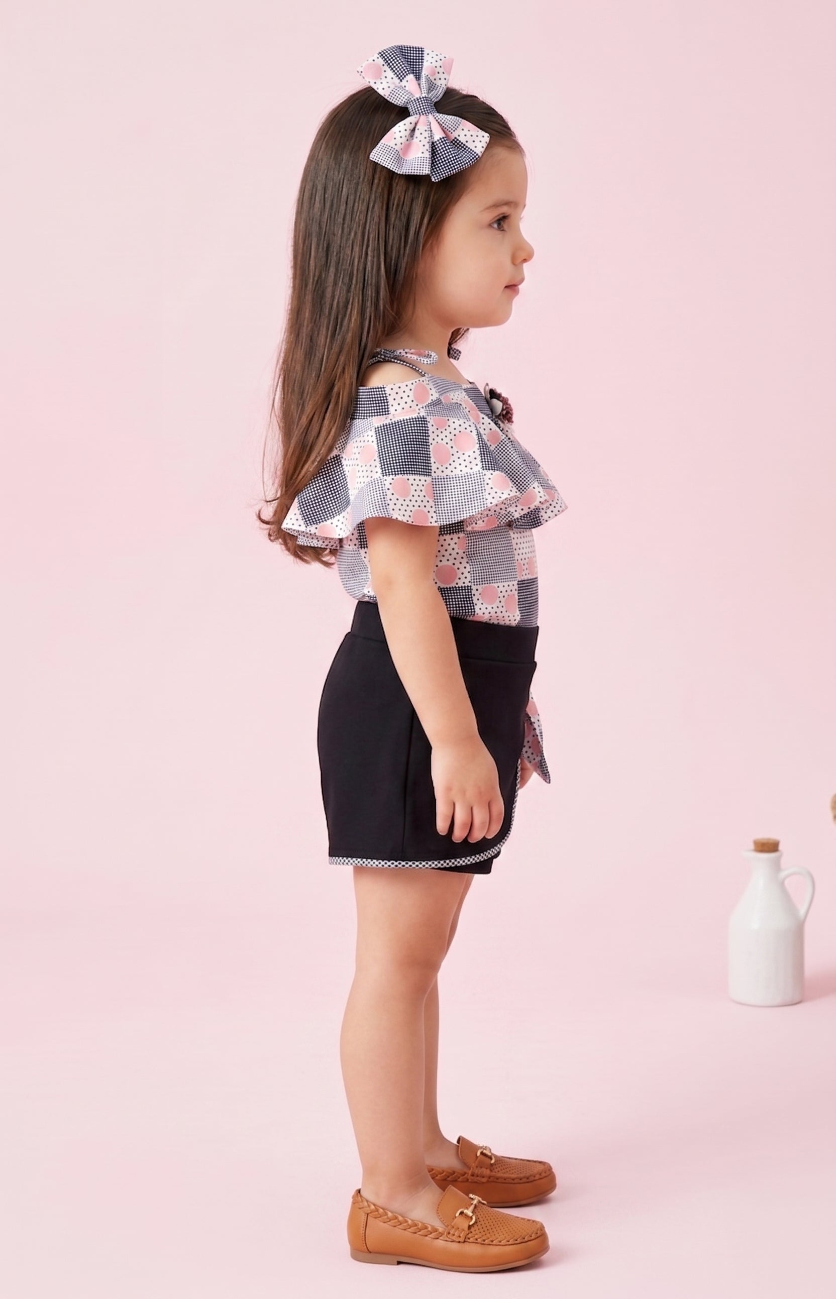 Pink & Black Printed Top and Shorts Set TSSET40203