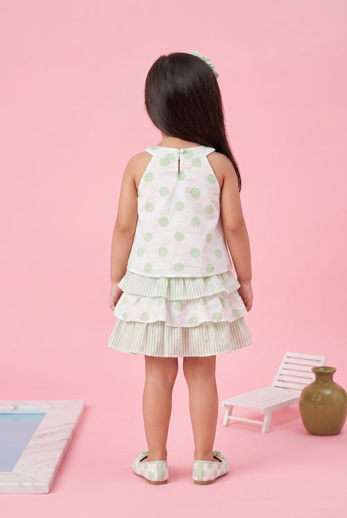 Polka Dot Green Layered Dress TSSET40255