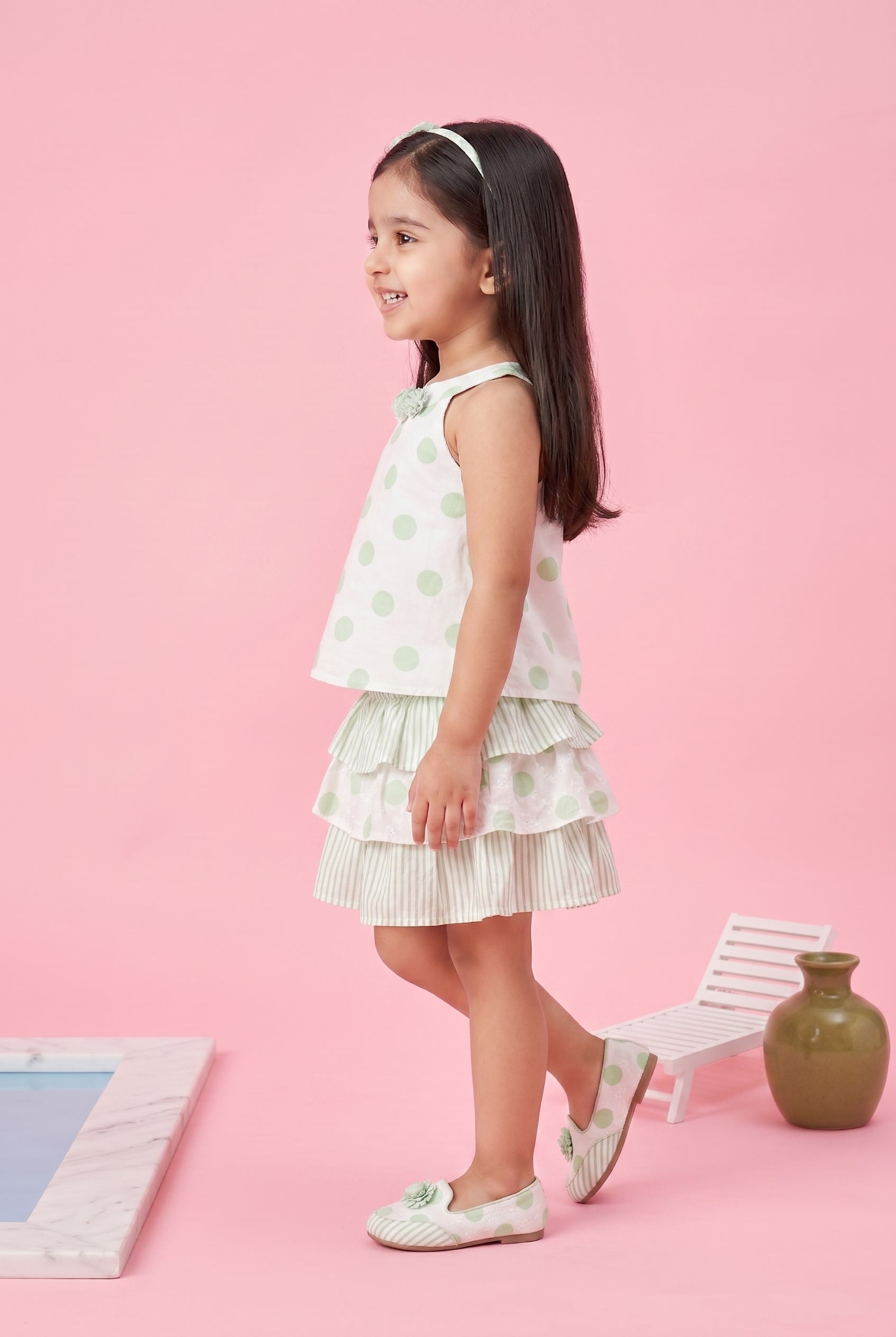 Polka Dot Green Layered Dress TSSET40255