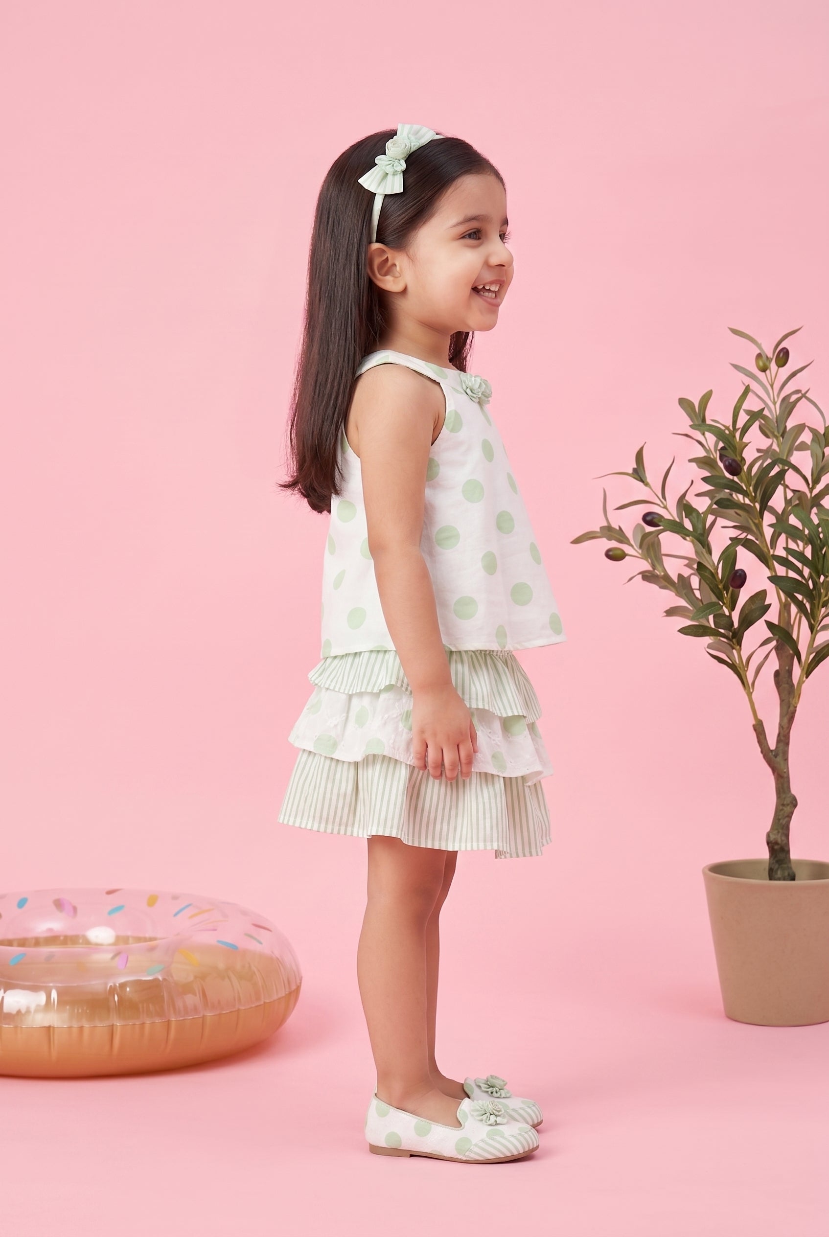 Polka Dot Green Layered Dress TSSET40255