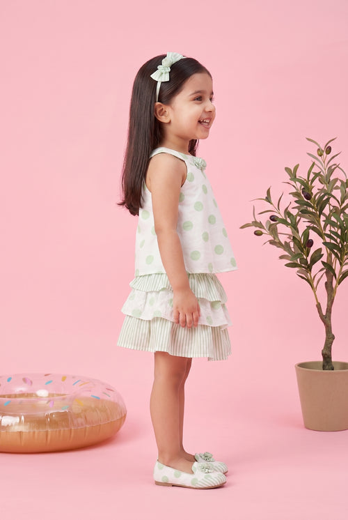 Polka Dot Green Layered Dress TSSET40255