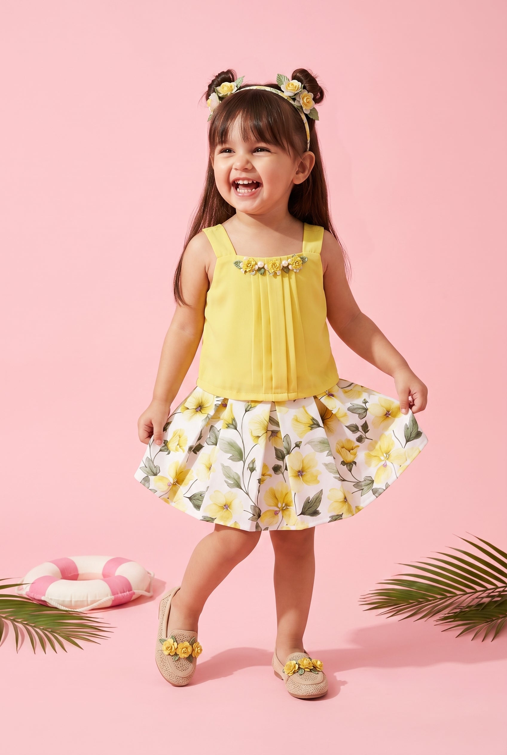 Floral Yellow Top and Skirt Co-ord Set TSSET40257