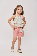Floral Layered Top & Pink Shorts Co-ord Set TSSET40262