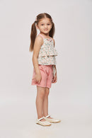 Floral Layered Top & Pink Shorts Co-ord Set TSSET40262