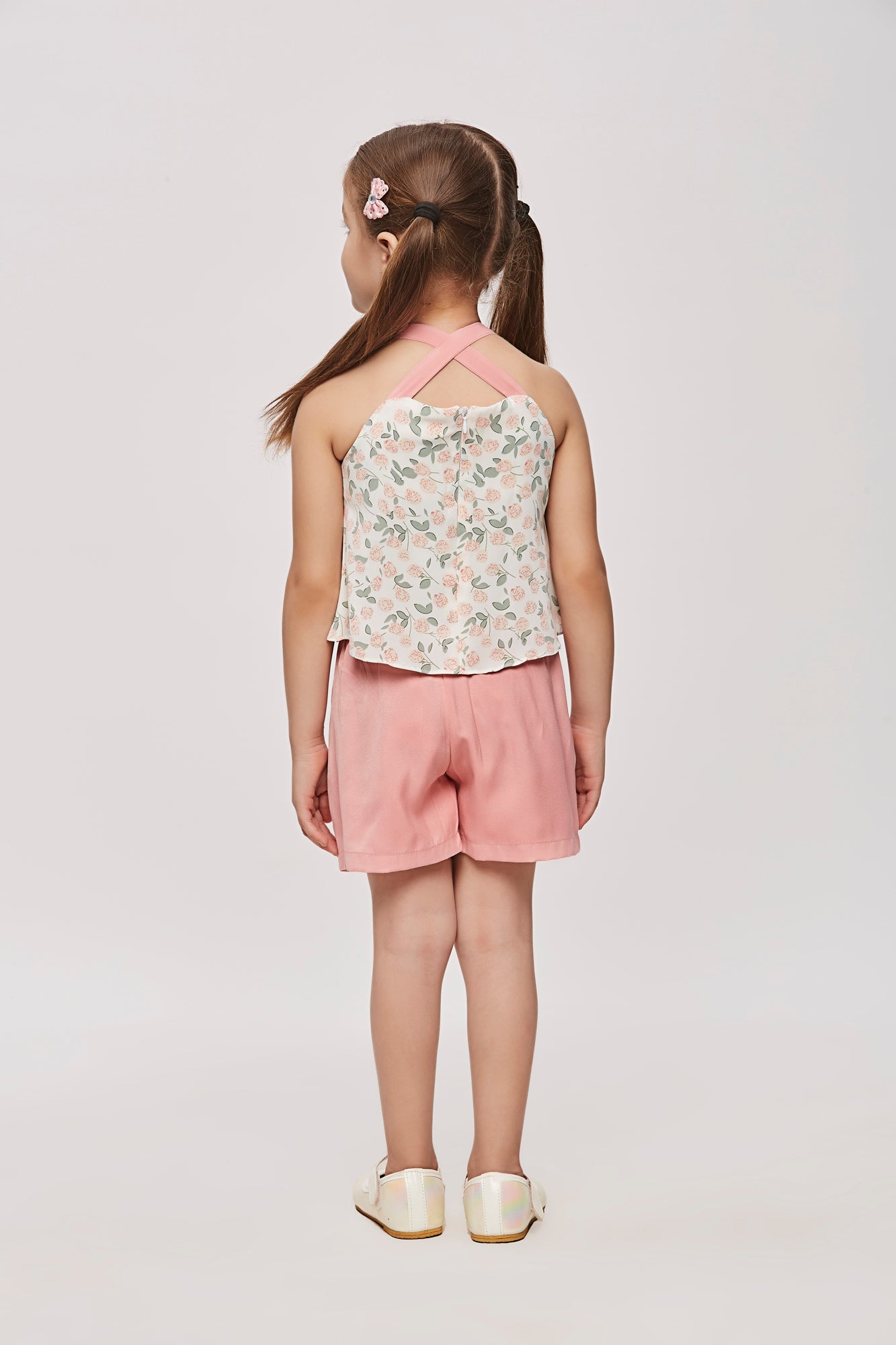 Floral Layered Top & Pink Shorts Co-ord Set TSSET40262