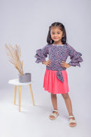 Peach Floral Ruffle Top with Pleated Skirt Set TSSET40336