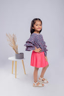 Peach Floral Ruffle Top with Pleated Skirt Set TSSET40336