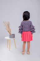 Peach Floral Ruffle Top with Pleated Skirt Set TSSET40336