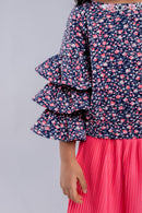 Peach Floral Ruffle Top with Pleated Skirt Set TSSET40336