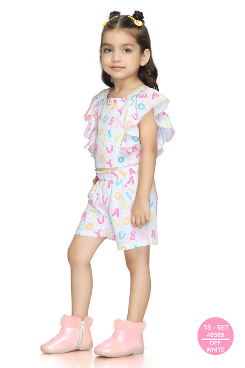 Alphabet Print Ruffle Top & Shorts Set TSSET40389