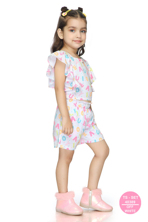 Alphabet Print Ruffle Top & Shorts Set TSSET40389