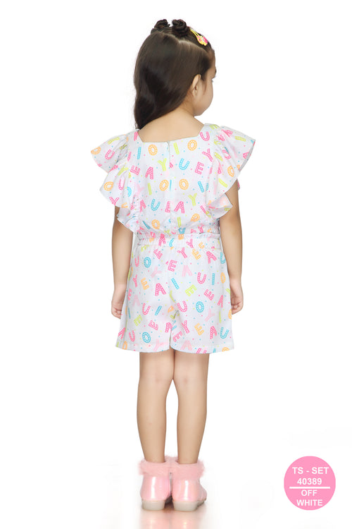 Alphabet Print Ruffle Top & Shorts Set TSSET40389