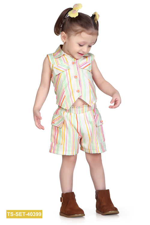 Pastel Stripe Sleeveless Top & Shorts Set TSSET40399
