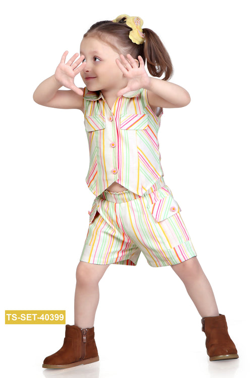 Pastel Stripe Sleeveless Top & Shorts Set TSSET40399
