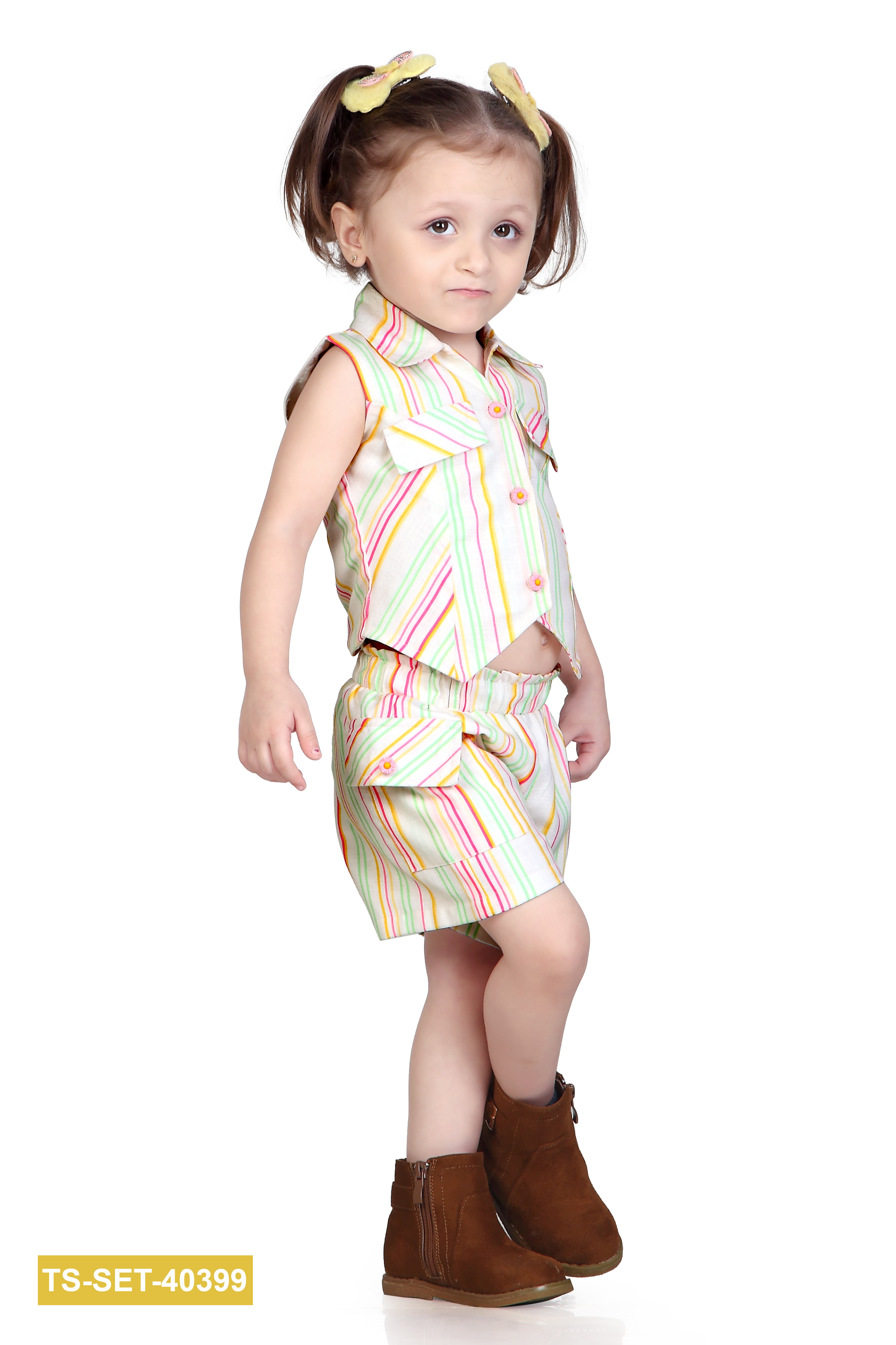 Pastel Stripe Sleeveless Top & Shorts Set TSSET40399