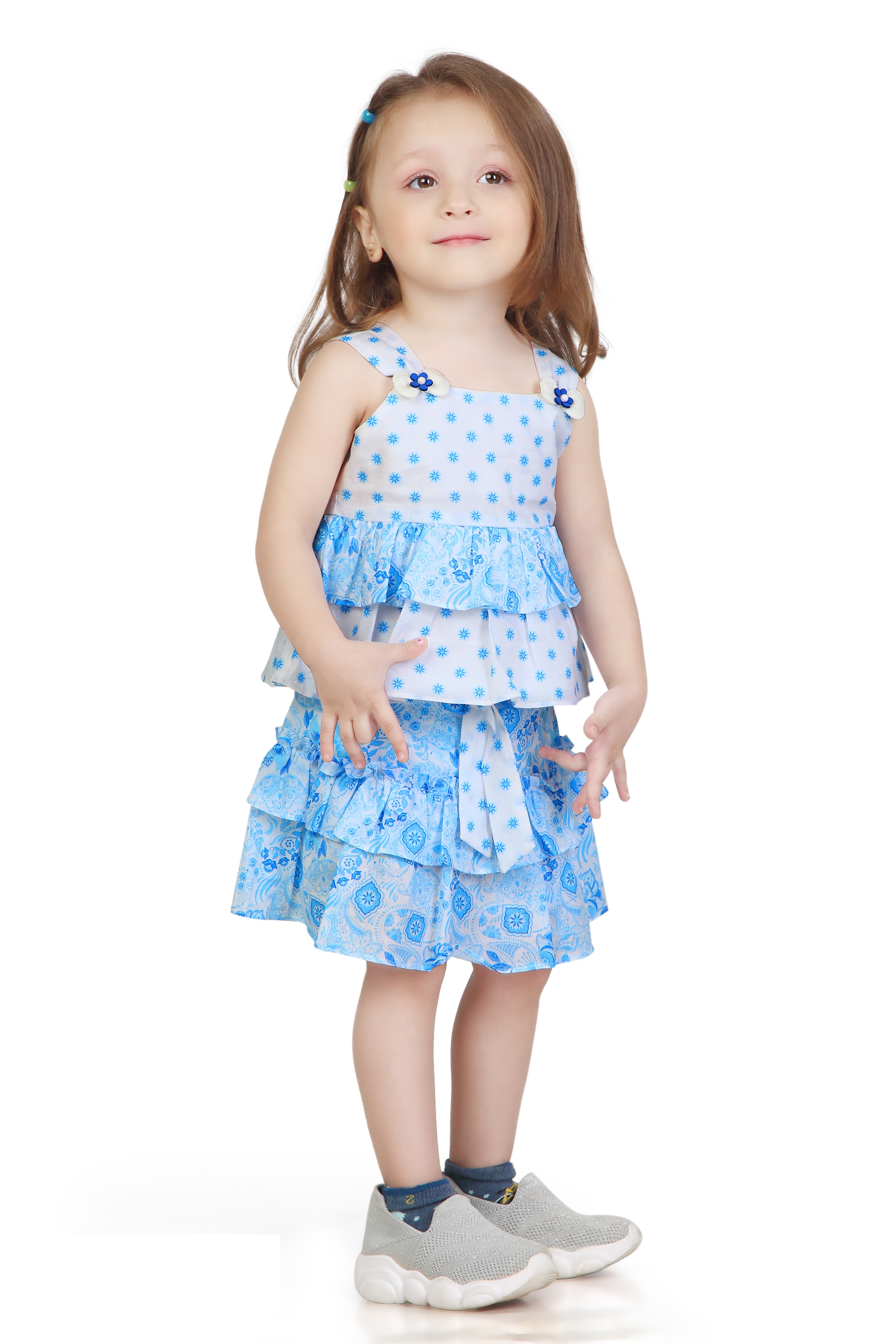 Blue Floral Tiered Ruffle Top & Skirt Set TSSET40402