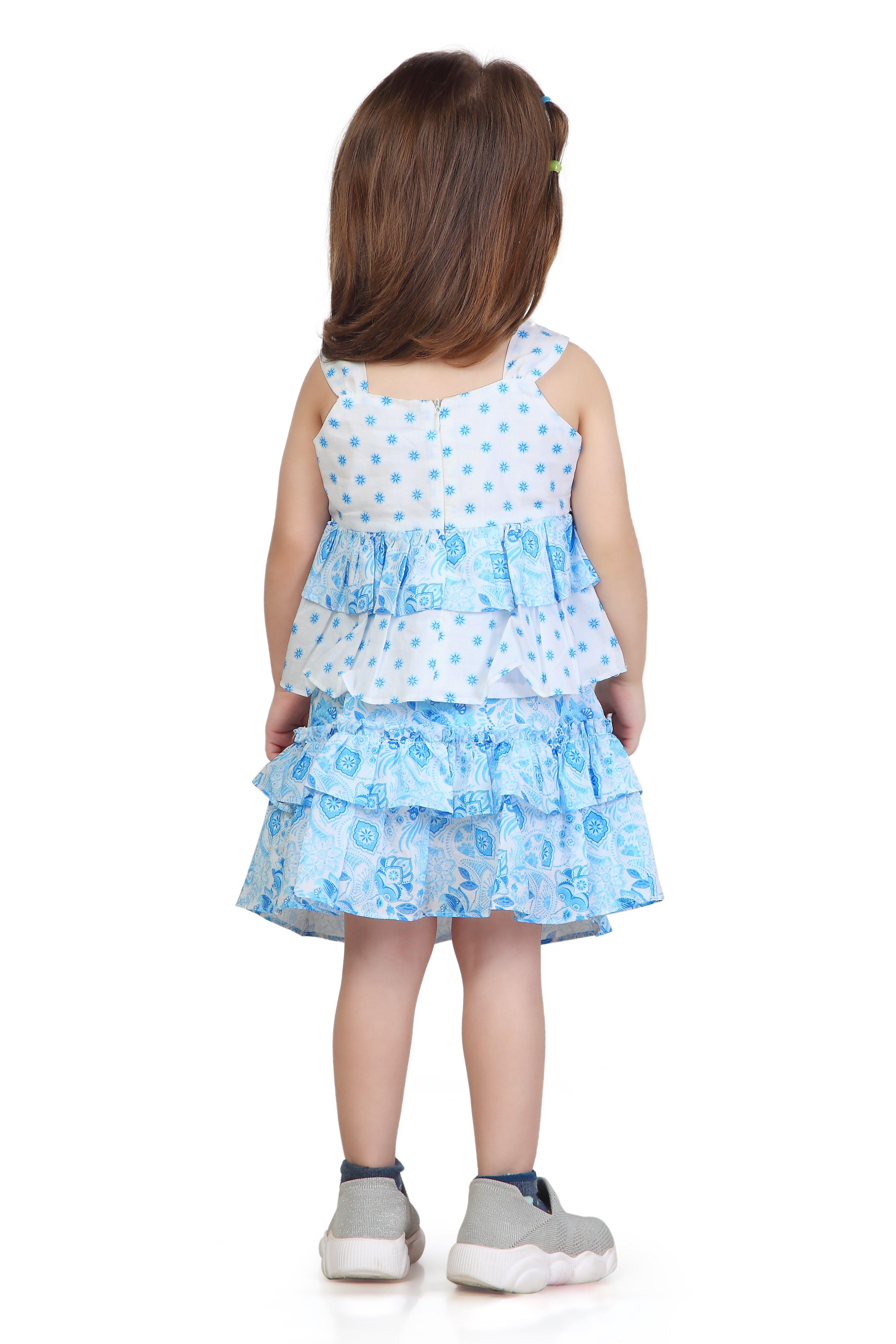Blue Floral Tiered Ruffle Top & Skirt Set TSSET40402