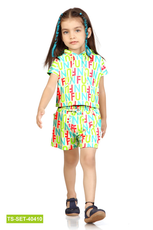 “FUN” Print Shirt &amp; Shorts Co-ord Set TSSET40410