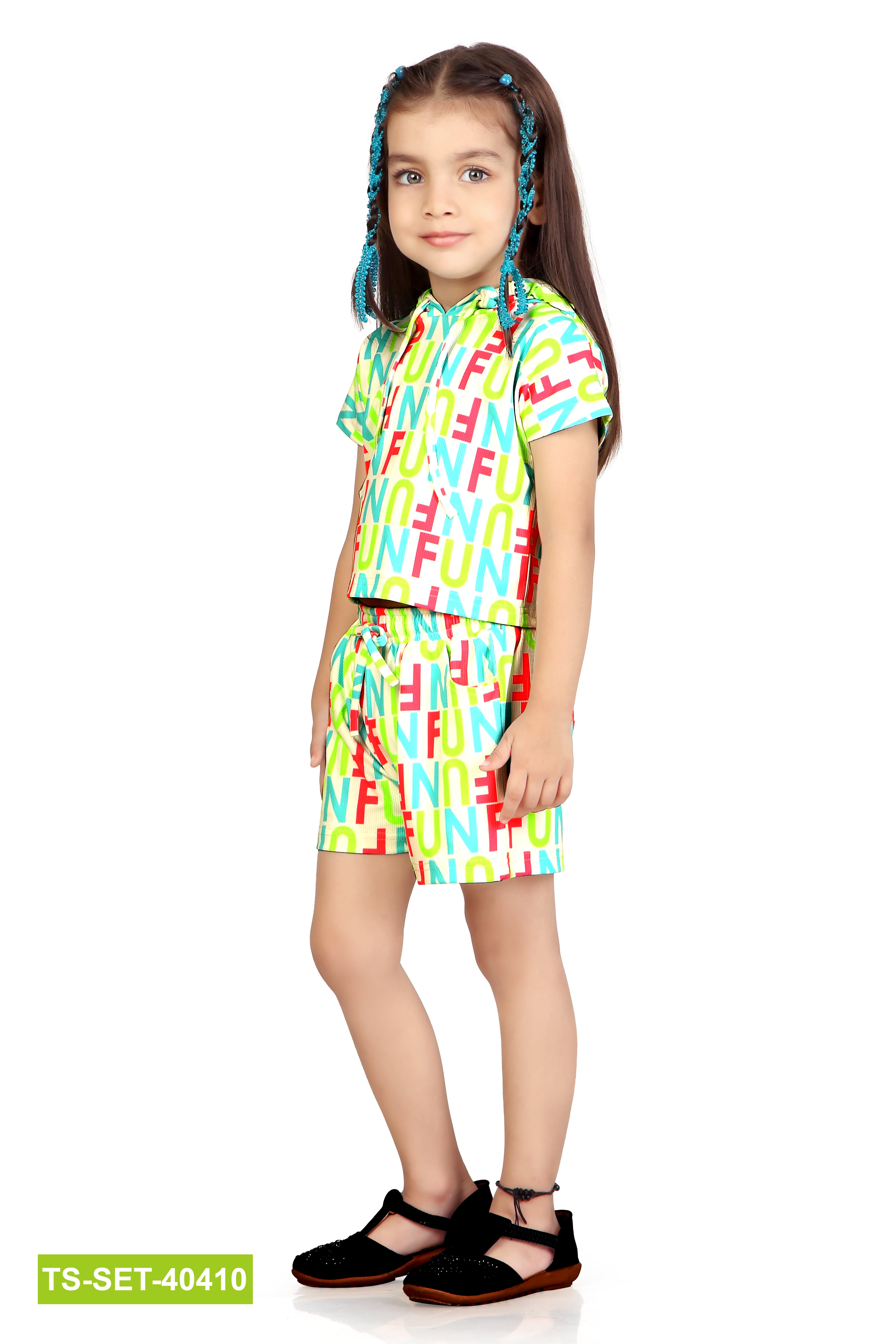 “FUN” Print Shirt &amp; Shorts Co-ord Set TSSET40410