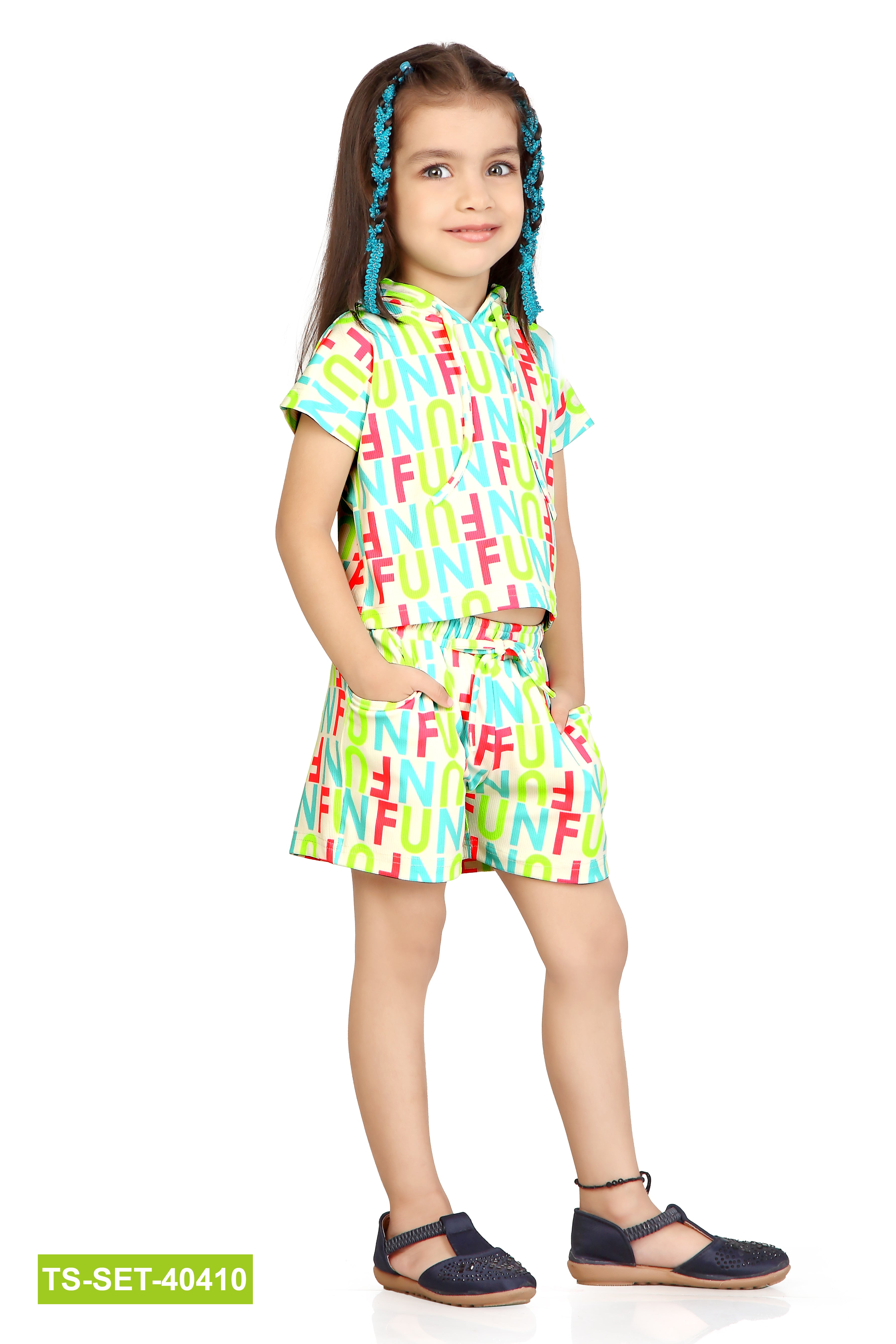 “FUN” Print Shirt &amp; Shorts Co-ord Set TSSET40410