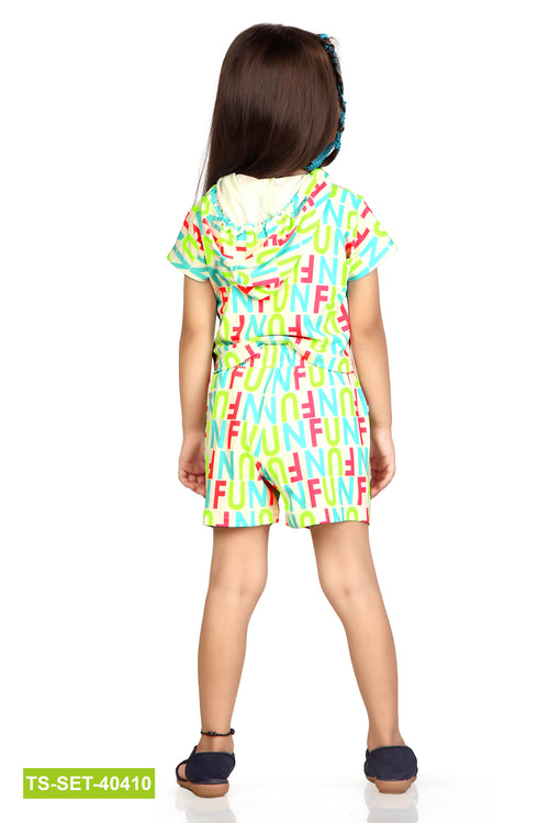 “FUN” Print Shirt &amp; Shorts Co-ord Set TSSET40410