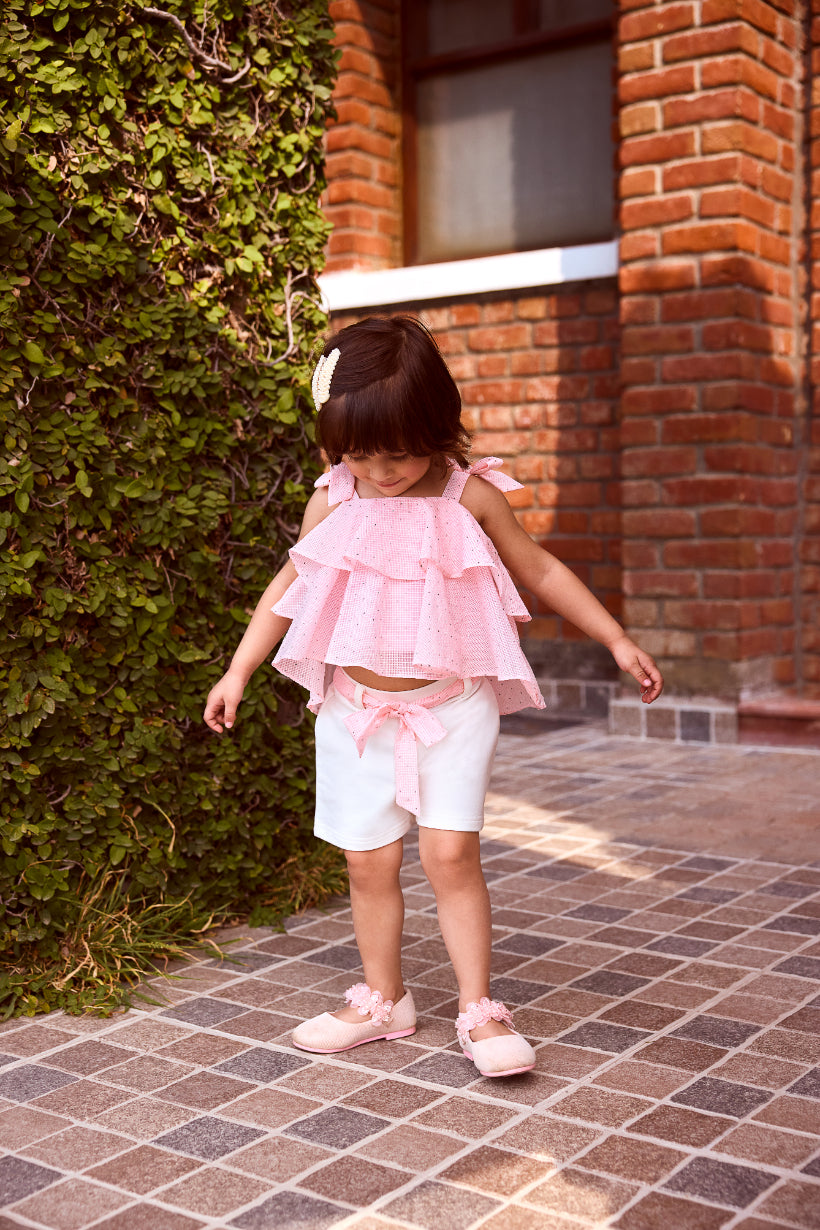 Tressel Peach Sleeveless Peplum Top With Shorts
