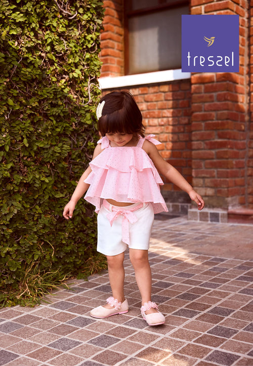 Peach Shimmer Ruffle Top & White Skirt Set TSSET40469