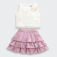 Tressel Onion Pink Floral Printed Top & Skirt Set