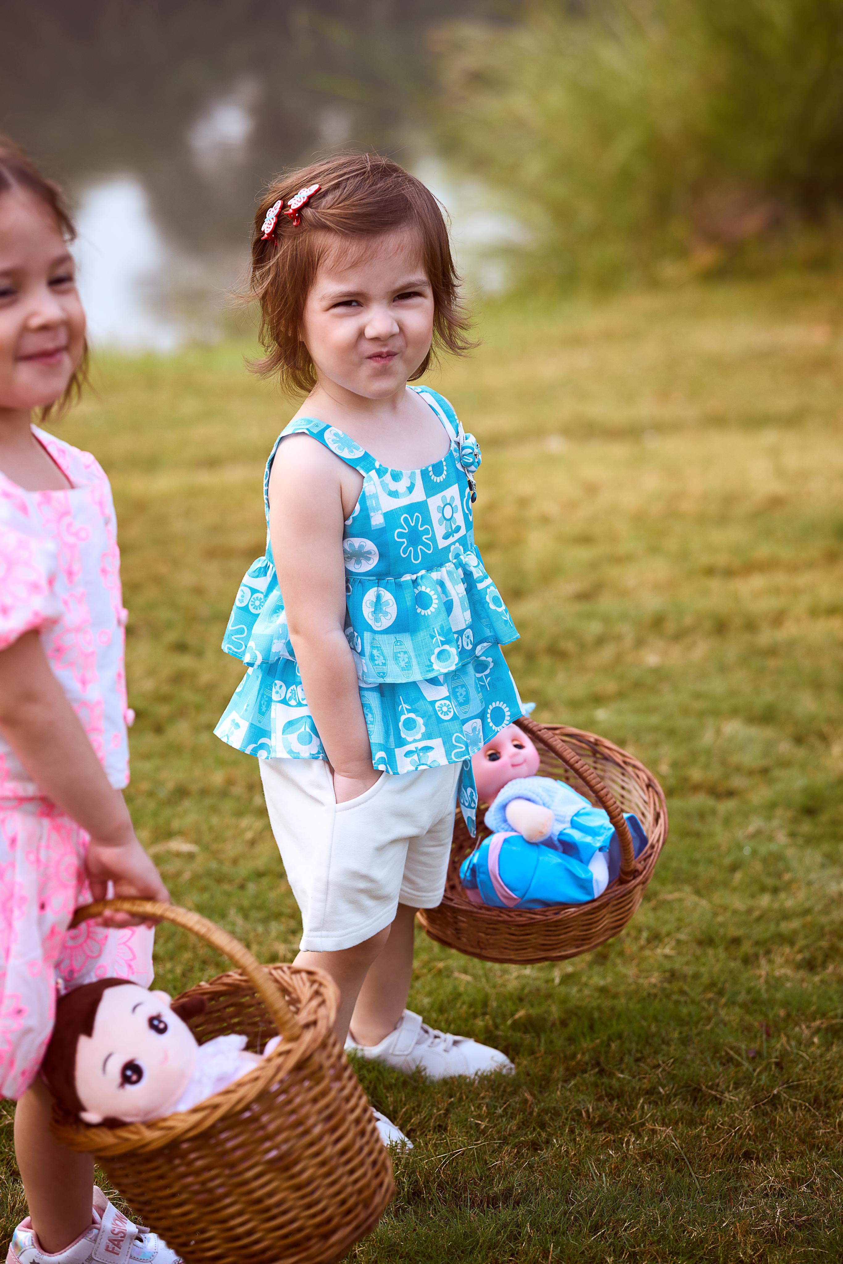 Blue Printed Ruffle Top with Shorts Set TSSET40490