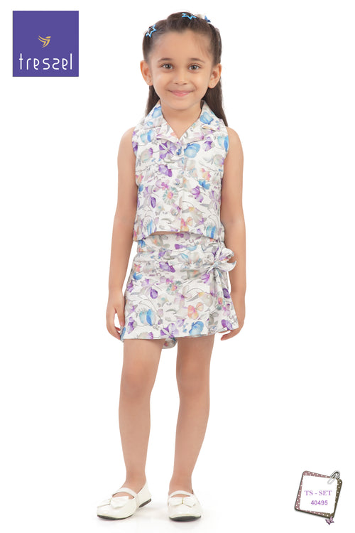Pastel Floral Collar Top & Skirt Set TSSET40495