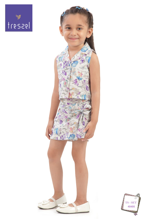 Pastel Floral Collar Top & Skirt Set TSSET40495