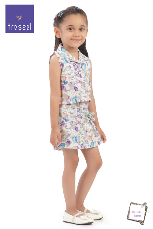 Pastel Floral Collar Top & Skirt Set TSSET40495