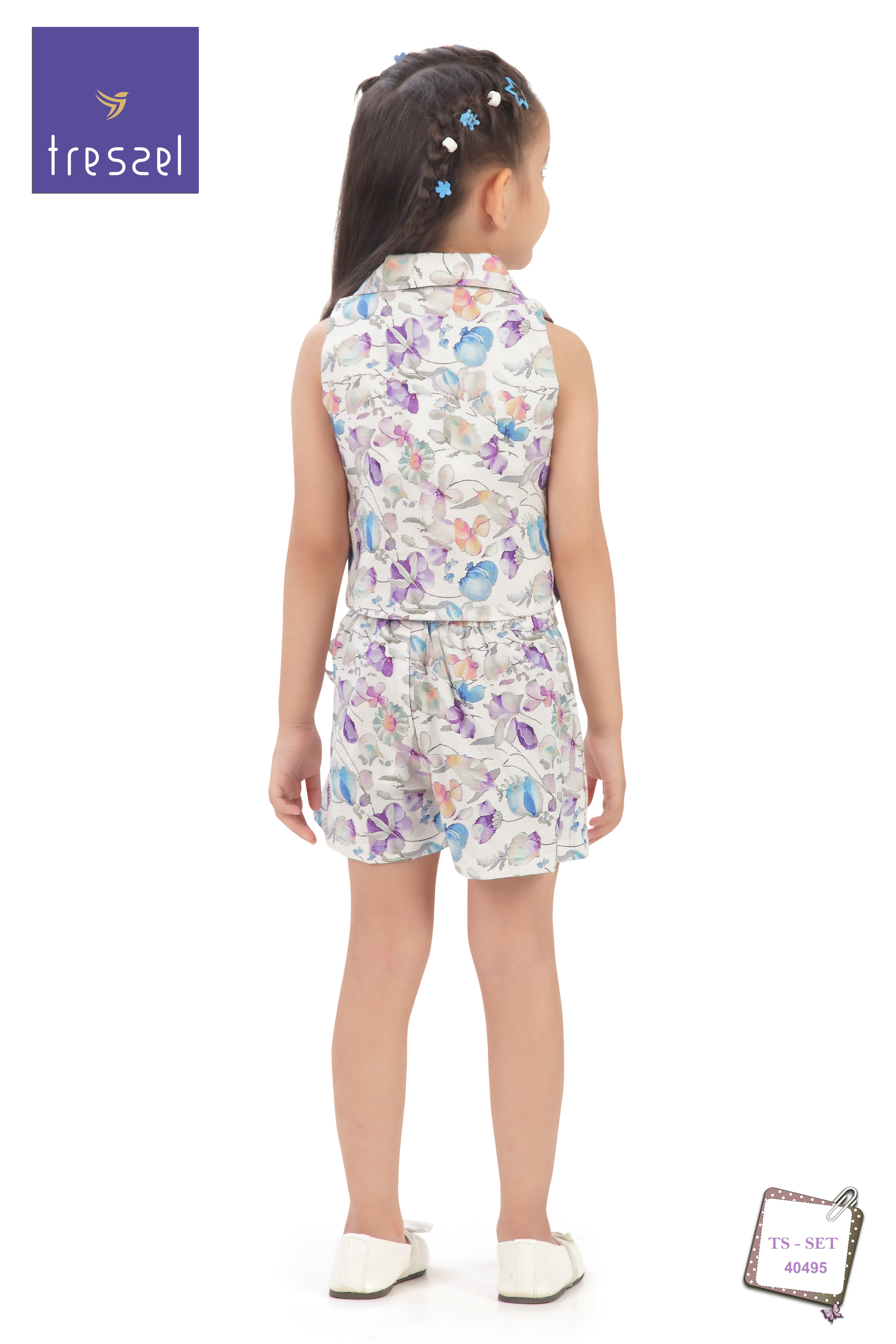 Pastel Floral Collar Top & Skirt Set TSSET40495