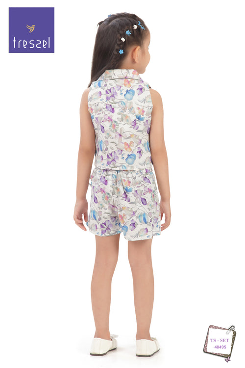Pastel Floral Collar Top & Skirt Set TSSET40495